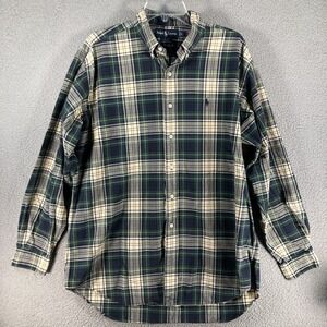 Ralph Lauren Shirt Men's Large Green Plaid Blake 100% Cotton Long‎ Sleeve Button